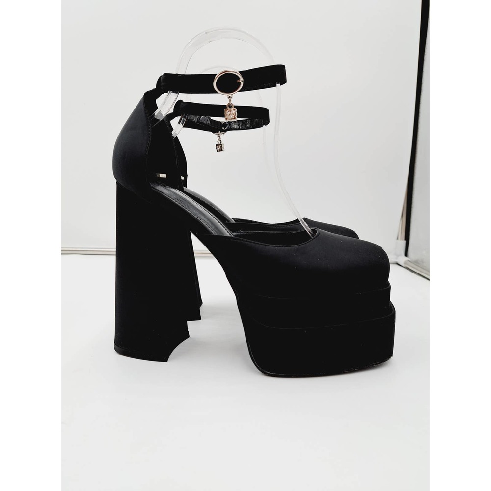 WETKISS Platform Chunky Heels Block Heel Ankle Strap Design Dangle charm